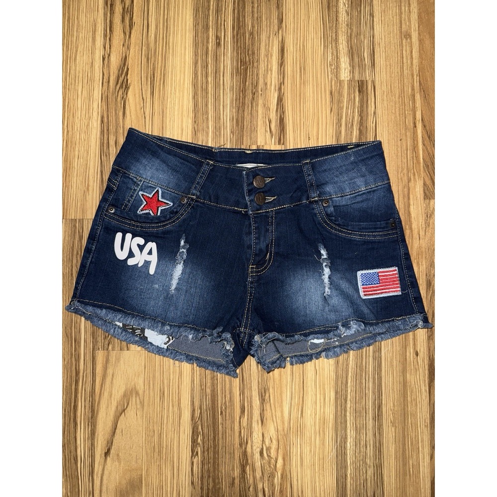 True Gypsy‎ Jean Shorts Denim Women's Juniors Size 5 USA American Flag Stretch